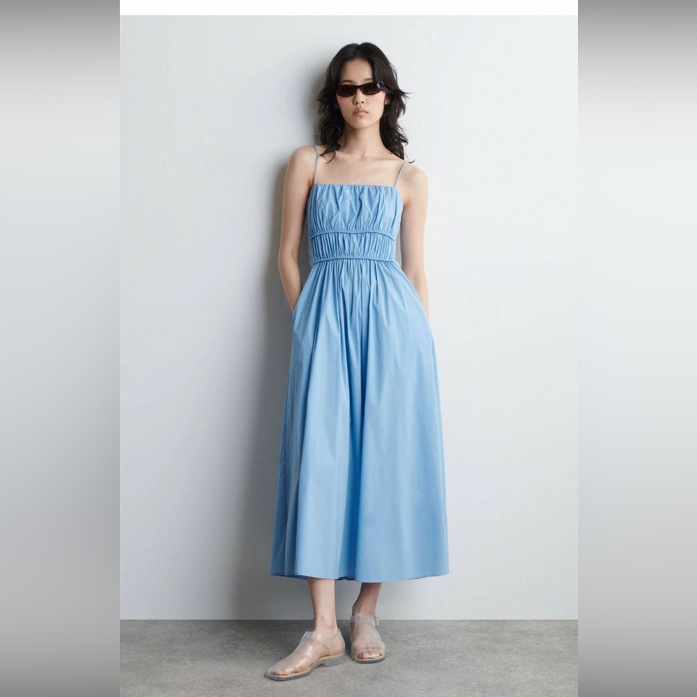 COS gathered waist midi dress sky blue